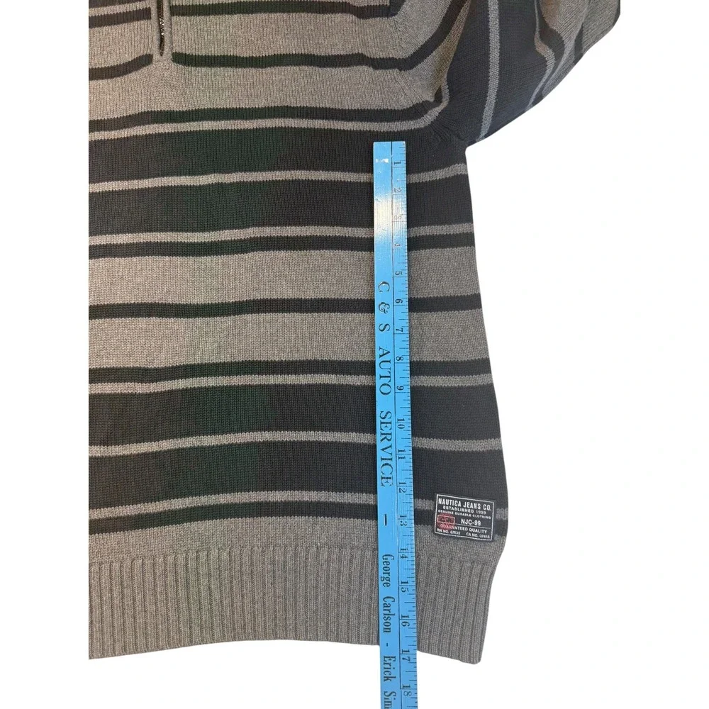 Nautica Quarter Zip Striped 100% Cotton Sweater Pullover Y2K 90s Retro‎ XL